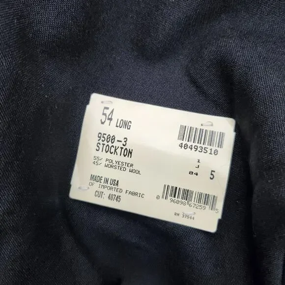Hardwick Clothes Men's Suit Jacket Black Peak Lapel Double Breasted 54 Long